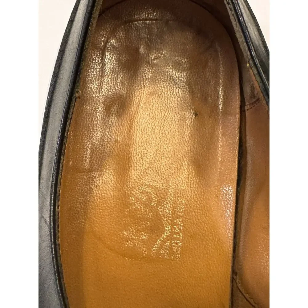 10.5 D Salvatore Ferragamo Black Leather Apron Toe Derby Lug Sole Italy